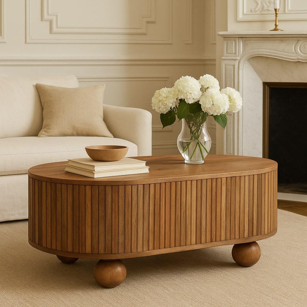 Fluted Solid Wood Ball Leg Coffee Table with Storage – Walker Edison