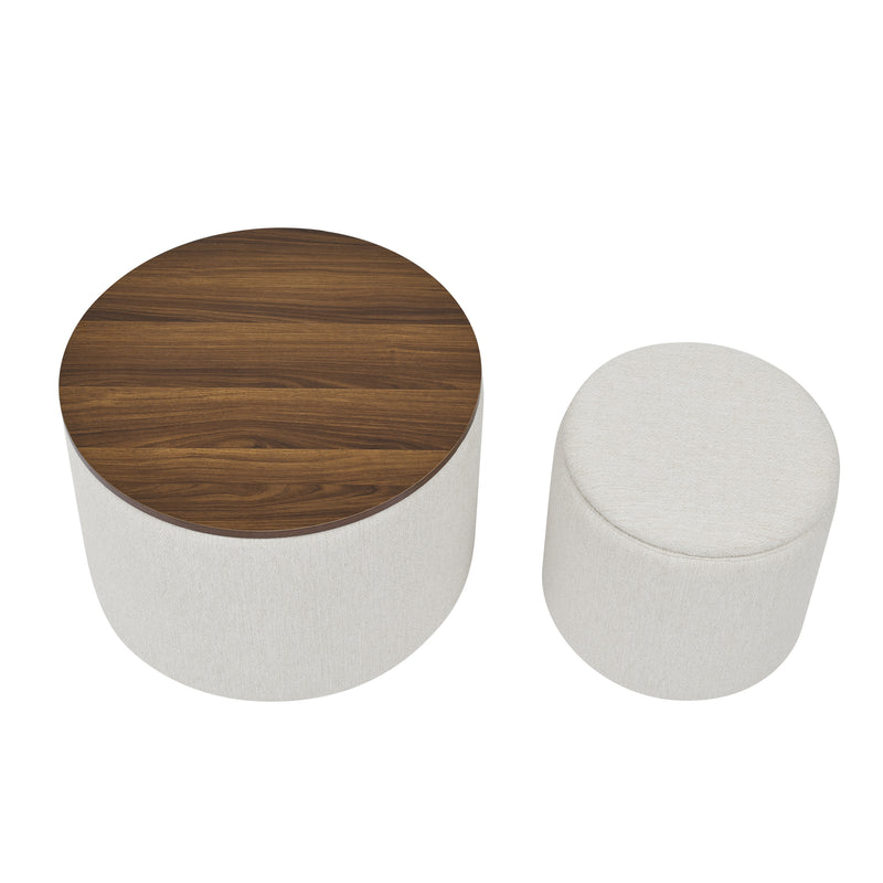 Walker Edison | Chenille 2-Piece Set Round Storage Ottomans