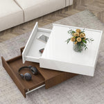 Walker Edison | Square Rotating Coffee Table with 2 Drawers Thumbnail