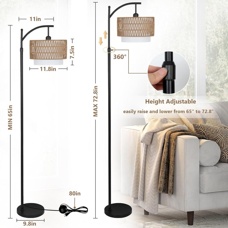 Walker Edison | Boho Arc Floor Lamp for Living Room with 3 Color Temperatures