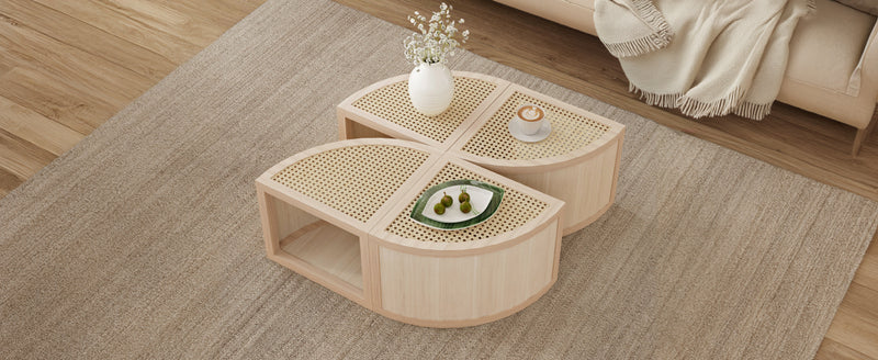 Walker Edison | Modular Round to Square Rattan Coffee Table