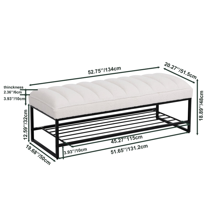 Walker Edison | Shoe Rack Bench with White Sherpa Cushion