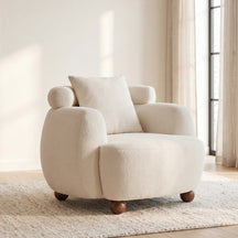 Nordic Style Chenille Fabric Bucket Club Chair with Wood Ball Feet