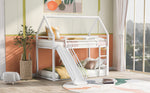 Walker Edison | Twin over Twin House Bunk Bed with Ladder and Slide Thumbnail