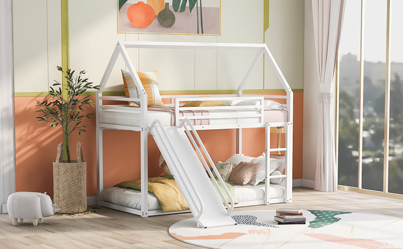 Walker Edison | Twin over Twin House Bunk Bed with Ladder and Slide