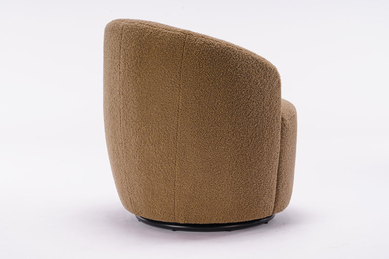 Walker Edison | Teddy Fabric Swivel Accent Armchair Barrel Chair With Black Powder Coating Metal Ring, Coffee Brown