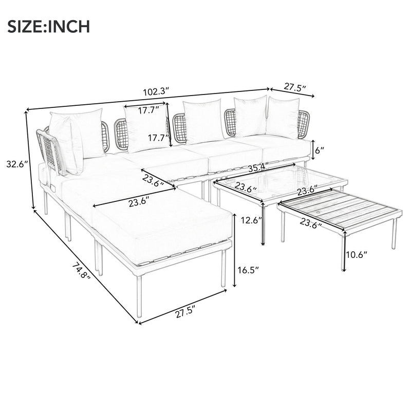 Walker Edison | Outdoor 8-Piece Sectional Sofa Set