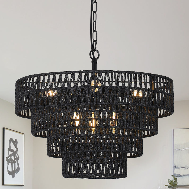 Walker Edison | Boho 6-Light Rattan Chandelier