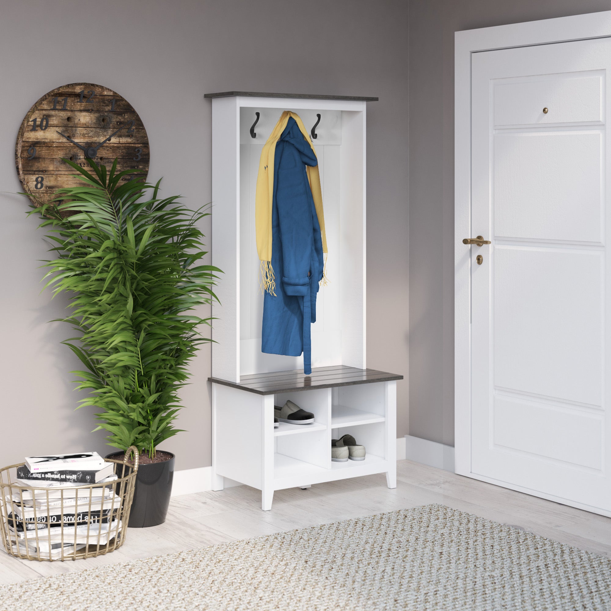 Walker Edison Entryway Hall Tree with Storage Bench - Thumbnail 2