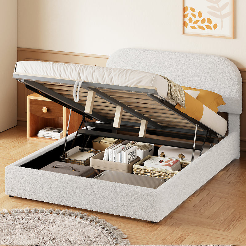 Walker Edison | Teddy Full Size Upholstered Platform Bed with Hydraulic Storage