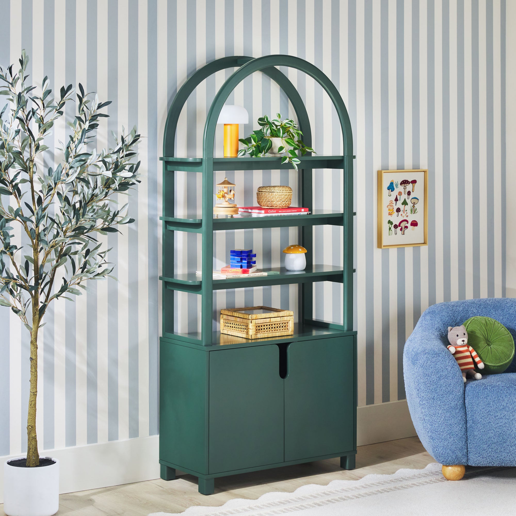 Zoey Modern Arched Wood Cabinet Storage Bookcase – Walker Edison
