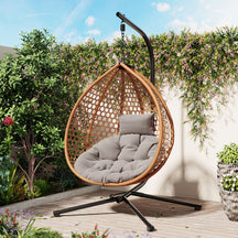 Rattan Weaving Hanging Egg Chair with Stand and Soft Removable Cushion