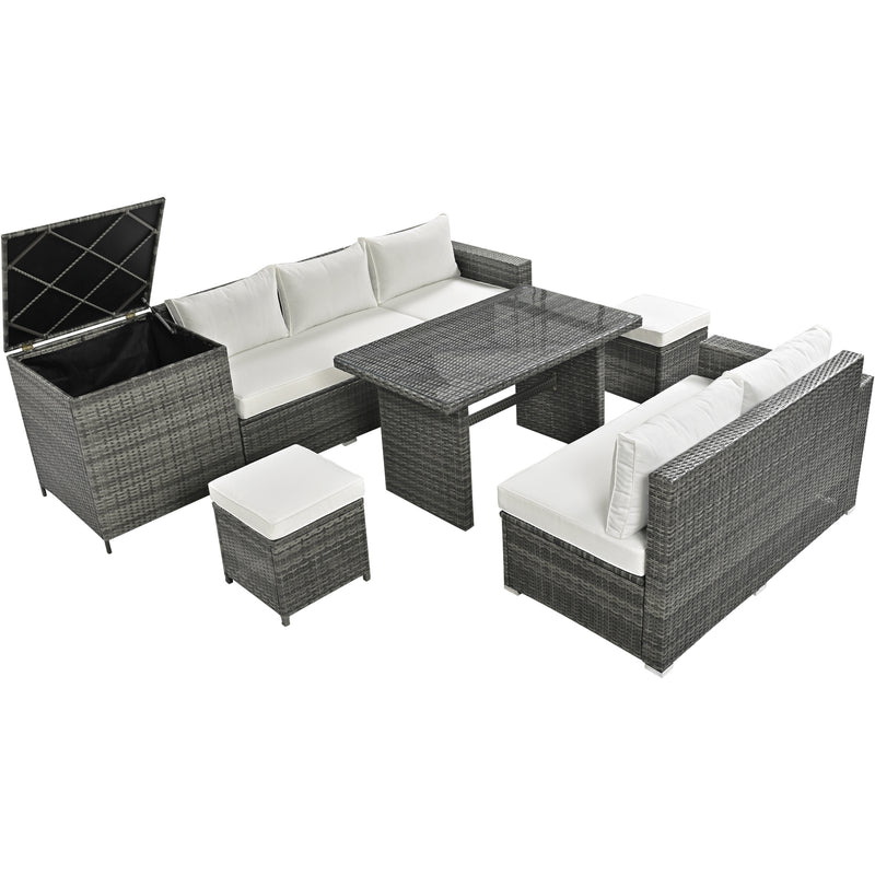 Walker Edison | Outdoor 6-Piece Wicker Storage Sofa Set