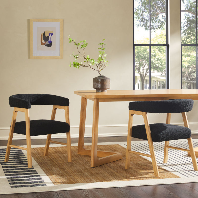 Ezra Modern Curved Back Dining Chair with Boucle Upholstery (Set of 2)