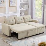 Walker Edison | Linen Pull Out Sectional Sofa with Storage Chaise Thumbnail