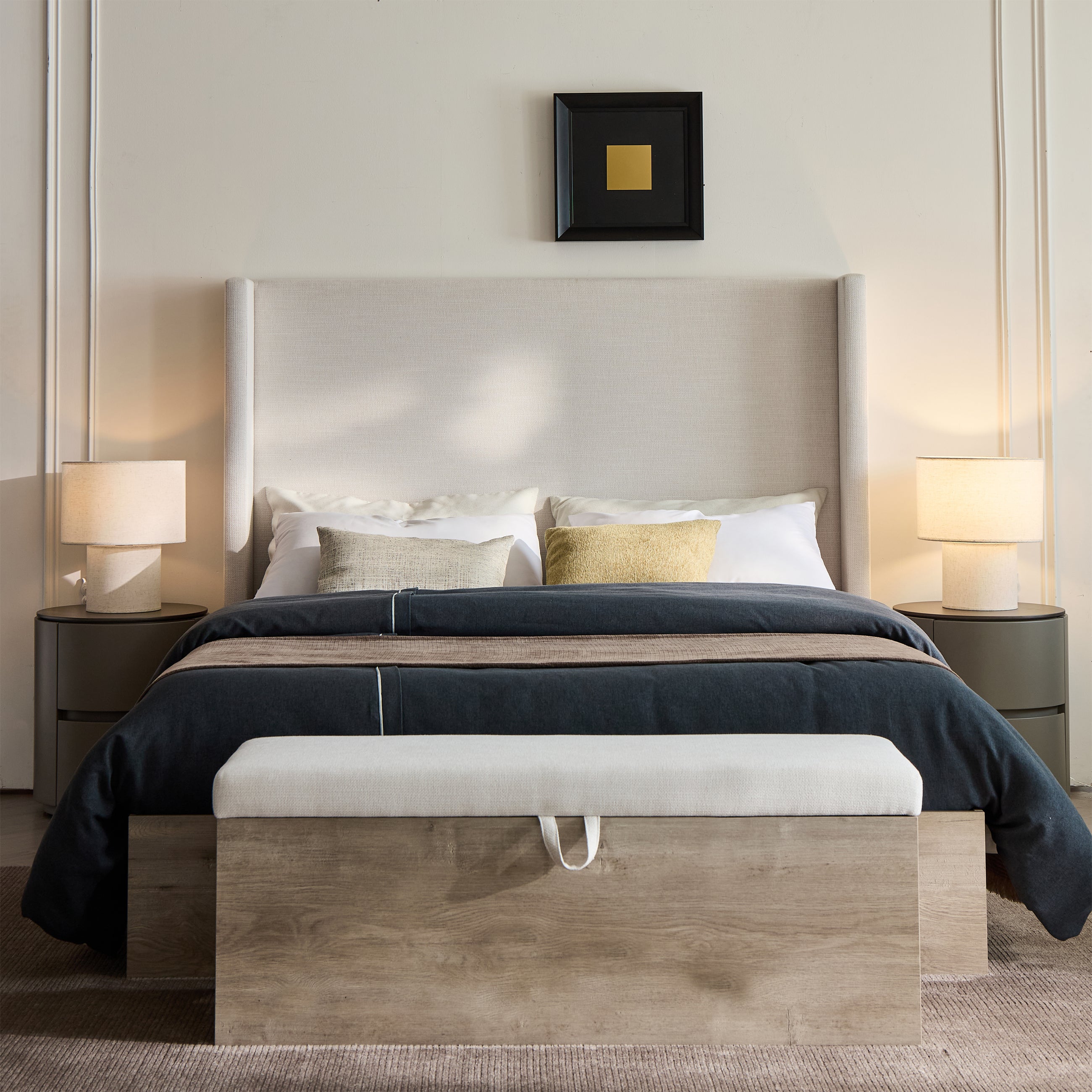 Walker Edison Shelton Upholstered Wingback Bed