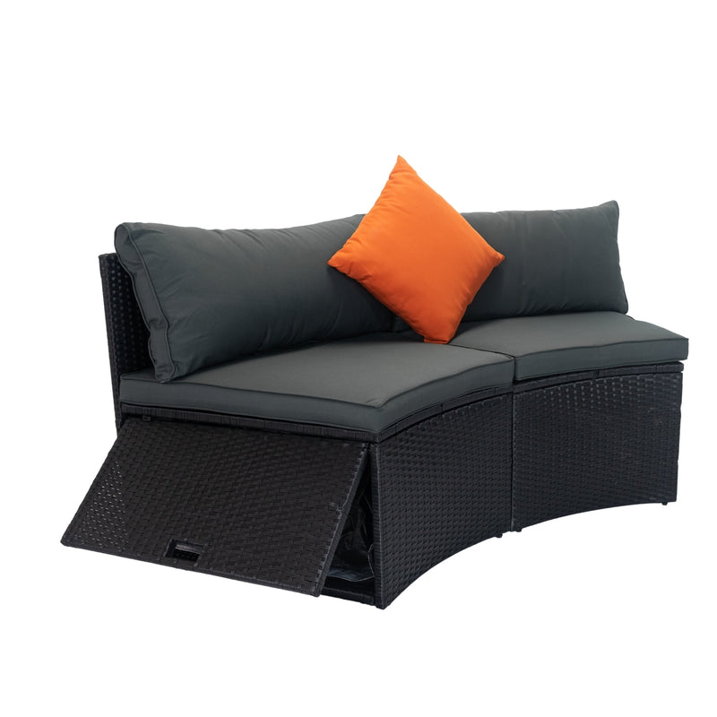 Walker Edison | Wicker Outdoor Sectional 6 Piece Patio Set with Storage and Pillows