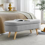 Walker Edison | Linen Oval Ottoman Storage Bench Thumbnail