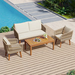 Walker Edison | Rope Design Solid Wood 4-Piece Patio Conversation Set Thumbnail