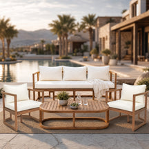 Modern Acacia Wood 4-Piece Outdoor Patio Sofa Set