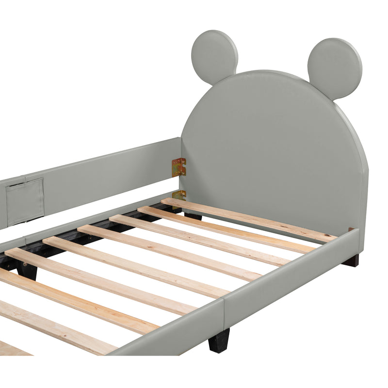 Walker Edison | Twin Size Faux Leather Daybed with Cartoon Ears Shaped Headboard