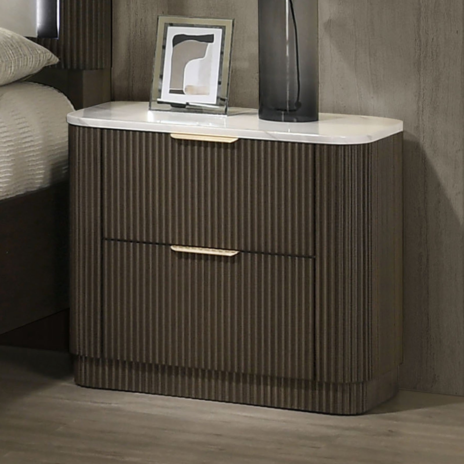 Walker Edison Reeded Marble Top Two Drawer Nightstand - Thumbnail 4