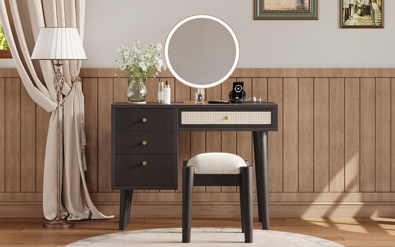 Walker Edison | Bohemian Style Wooden Makeup Vanity Set