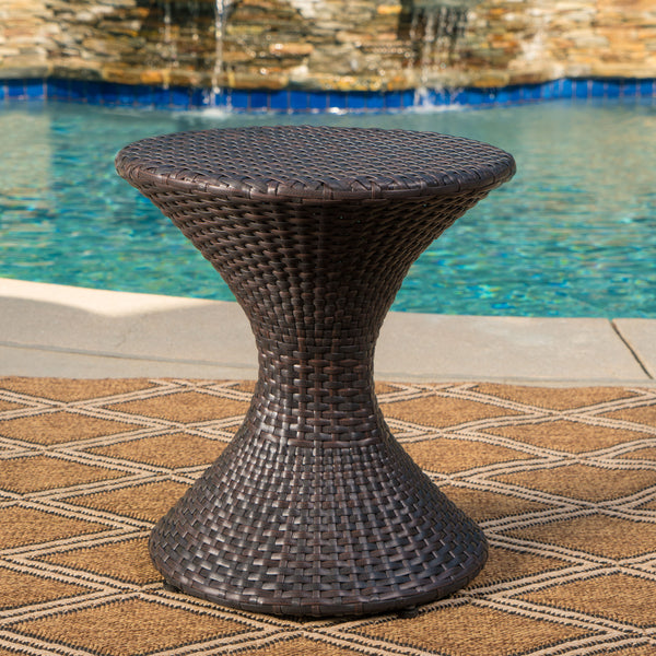 Walker Edison | Outdoor 16-inch Multi-brown Wicker Hourglass Side Table