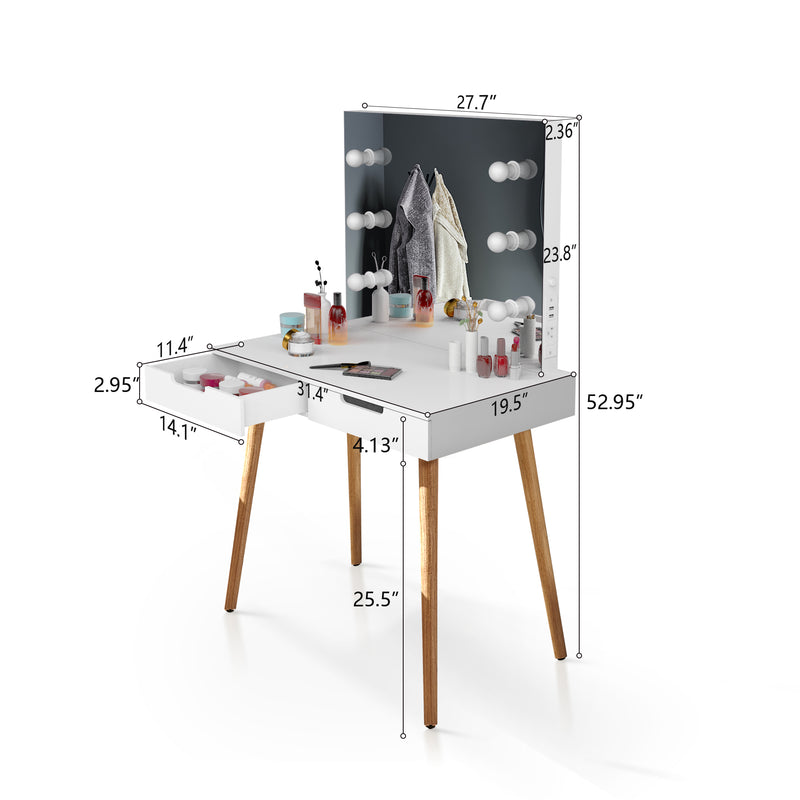 Walker Edison | Vanity Makeup Table Desk with LED Light Mirror