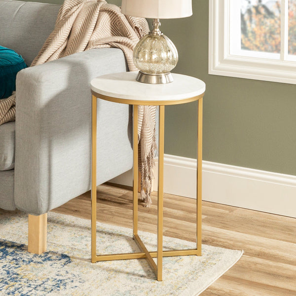 Modern Glam Round Side Table Set Living Room Walker Edison 