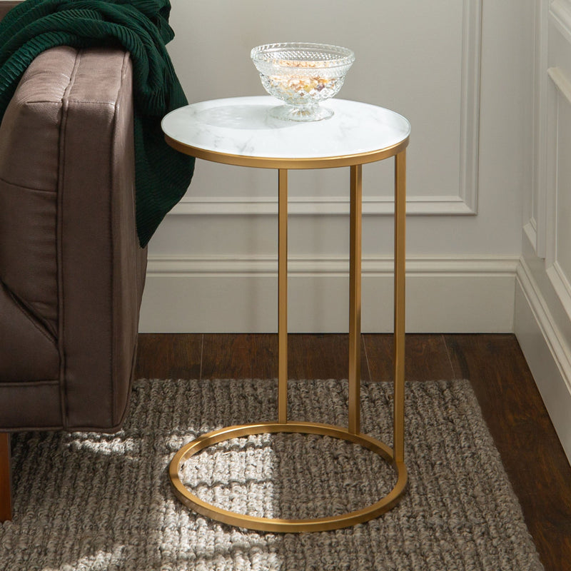 Round C Table - Modern Glam Occasional Walker Edison White Marble/Gold 