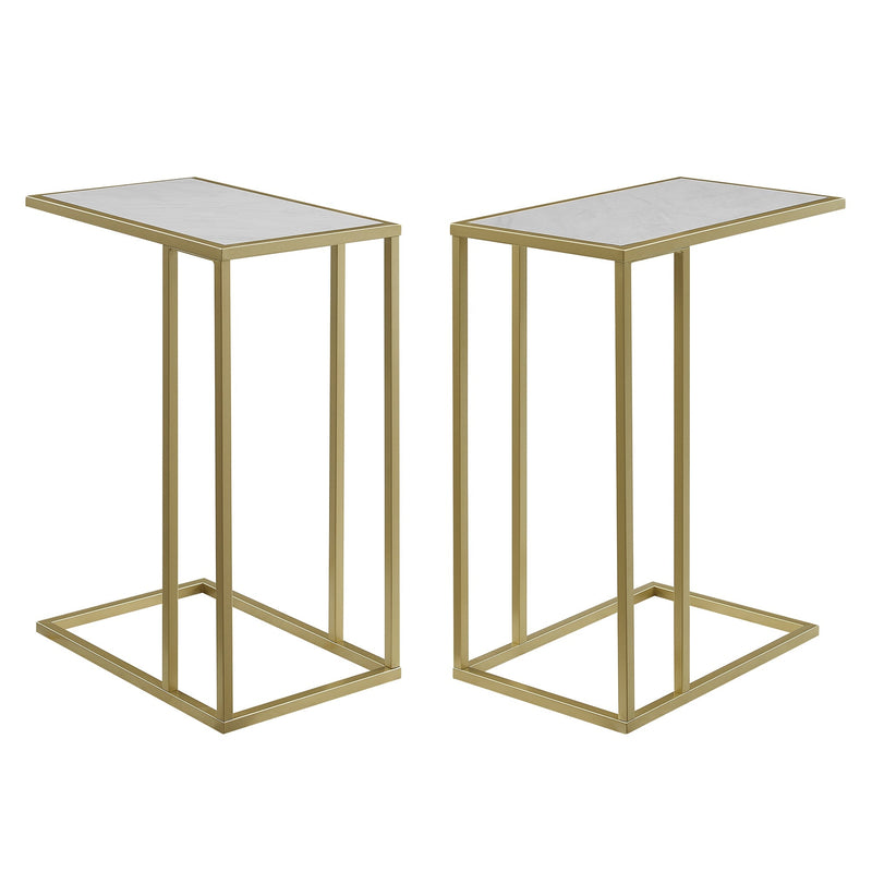 Modern End C Table, Set of 2 Living Room Walker Edison Faux White Marble/Gold 