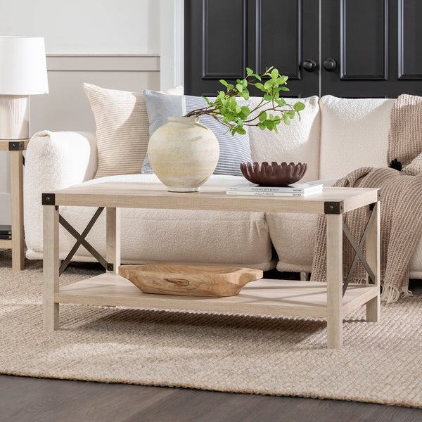 Barn Door Coffee Table Living Room Walker Edison White Oak 