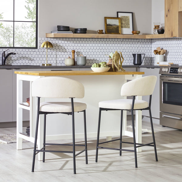 Modern Curved Back Counter Stool, Set of 2 Dining / Kitchen Walker Edison Ivory 