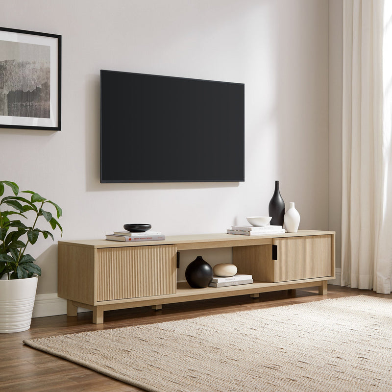 Mid-Century Modern 2-Door Reeded TV Stand for TVs up to 80” Living Room Walker Edison 
