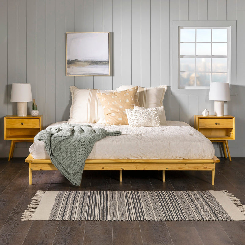 King Mid-Century Solid Wood Platform Bed Bedroom Walker Edison Light Oak 