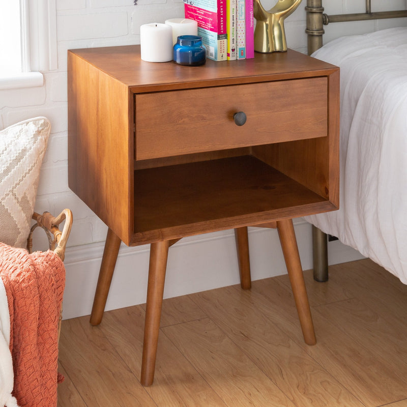 Mid-Century Solid Wood Nightstand Collection (1 or 2 Drawer) Bedroom Walker Edison 