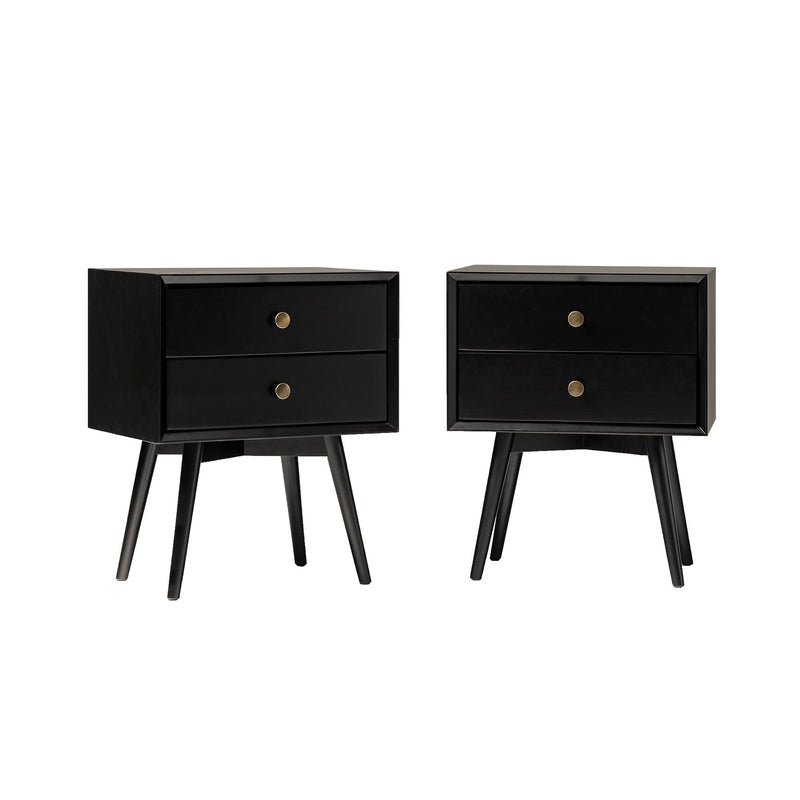 Mid-Century Solid Wood Nightstand Collection (1 or 2 Drawer) Bedroom Walker Edison 2 Drawer 2PK Black 