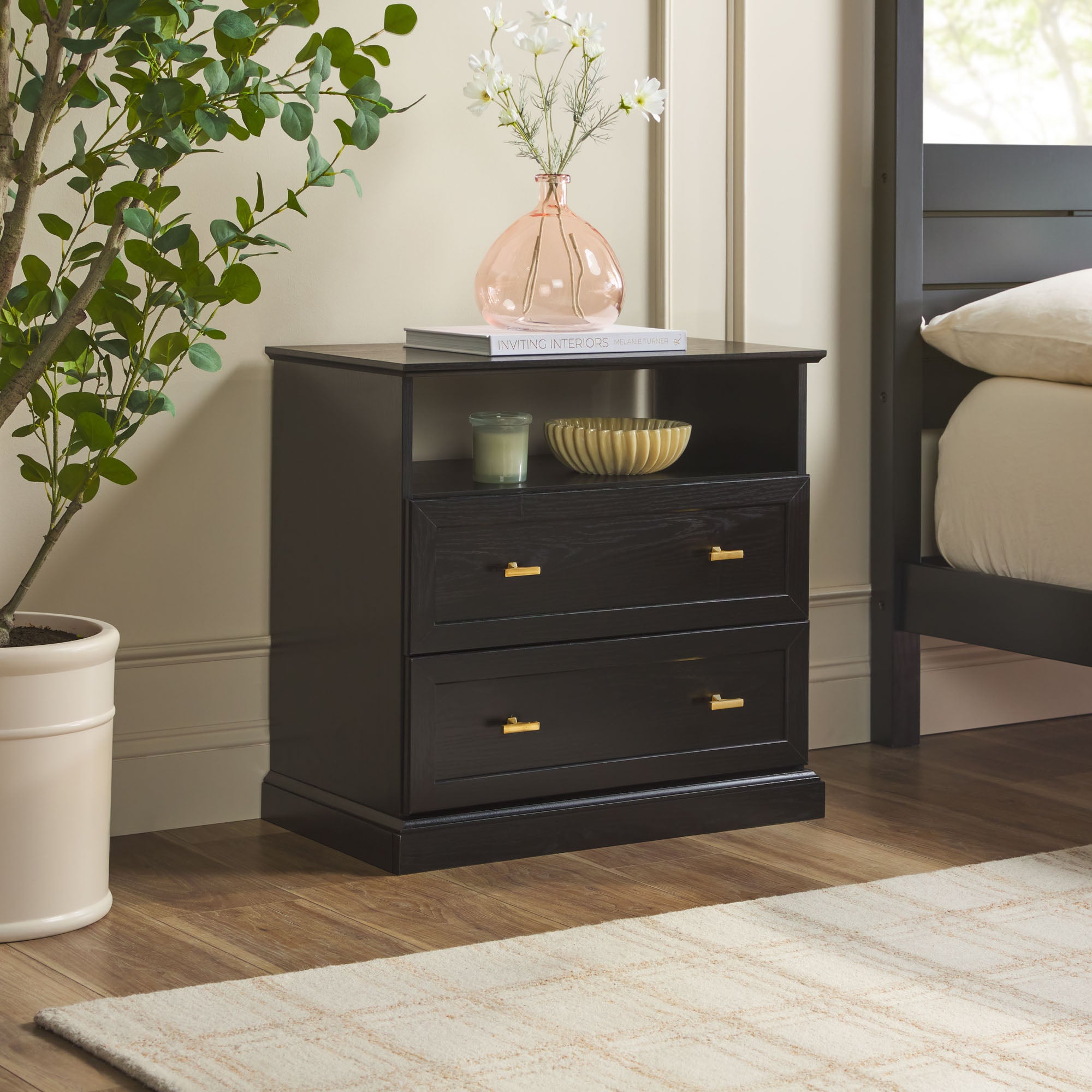 Emily② Clyde Modern Farmhouse Easy Assembly 2-Drawer Nightstand