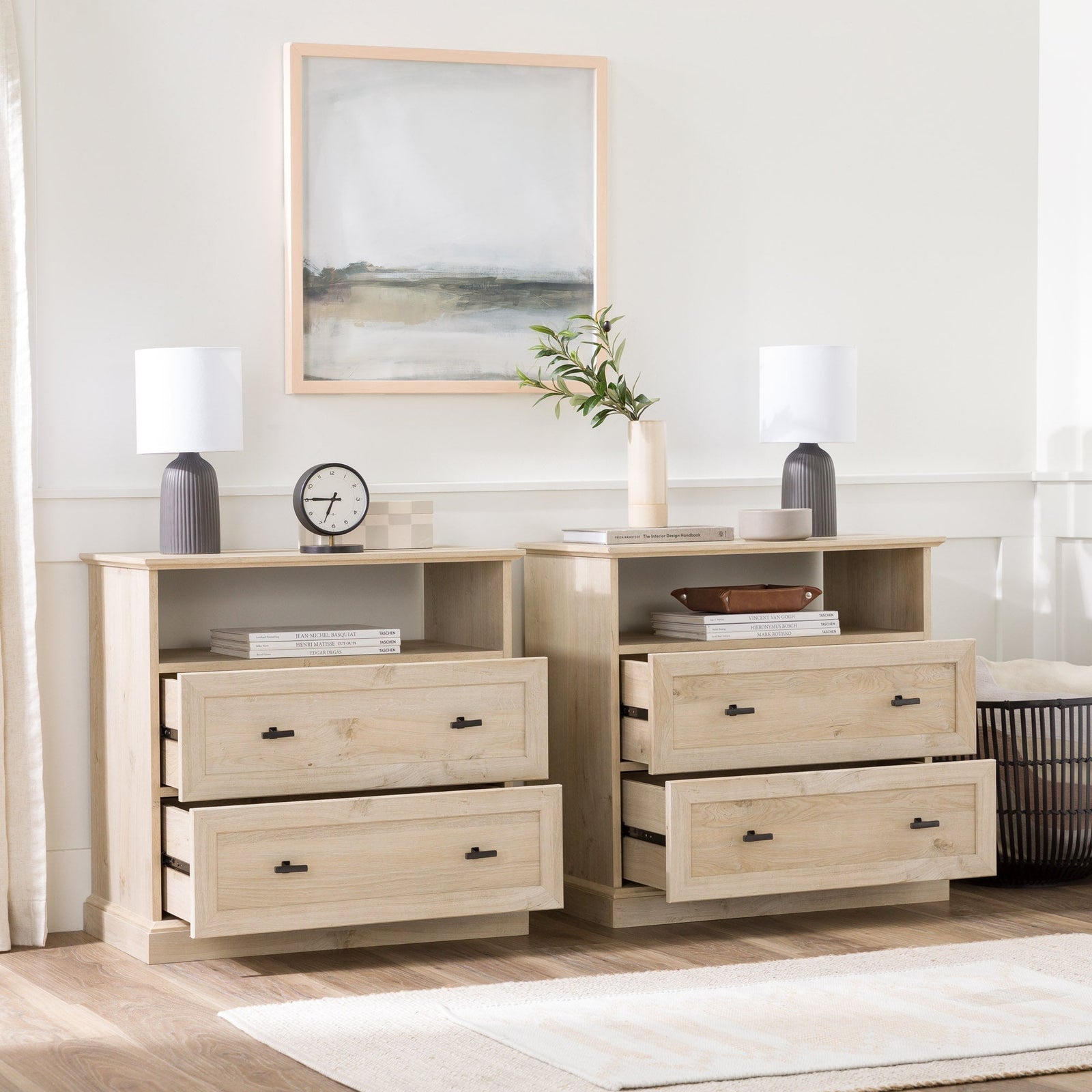 Emily② Clyde Modern Farmhouse Easy Assembly 2-Drawer Nightstand