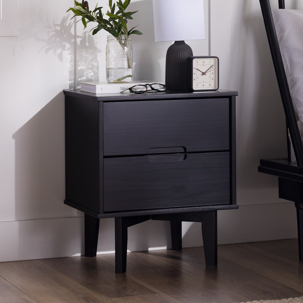 bedside table dresser Mid-Century Modern Solid Wood 2-Drawer Nightstand Black