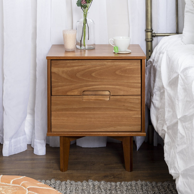 Sloane Mid Century Modern Solid Wood Nightstand Bedroom Walker Edison Nightstand Caramel 