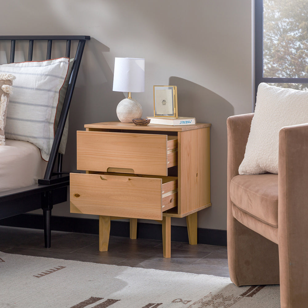 2-Drawer Groove Handle Wood Nightstand - Natural Pine, image size:1000x1000