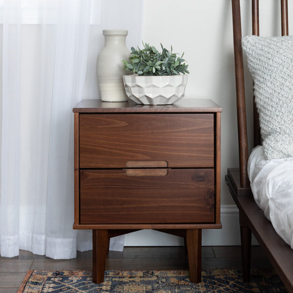 Sloane Mid Century Modern Solid Wood Nightstand Bedroom Walker Edison Nightstand Walnut 