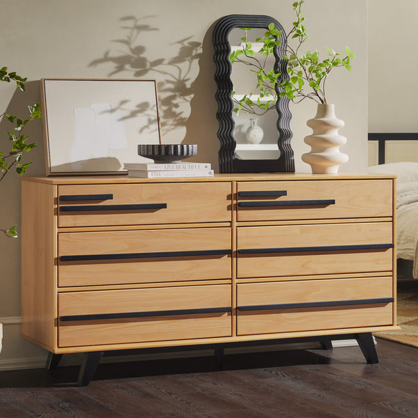 6-Drawer Solid Wood Modern Dresser Walnut
