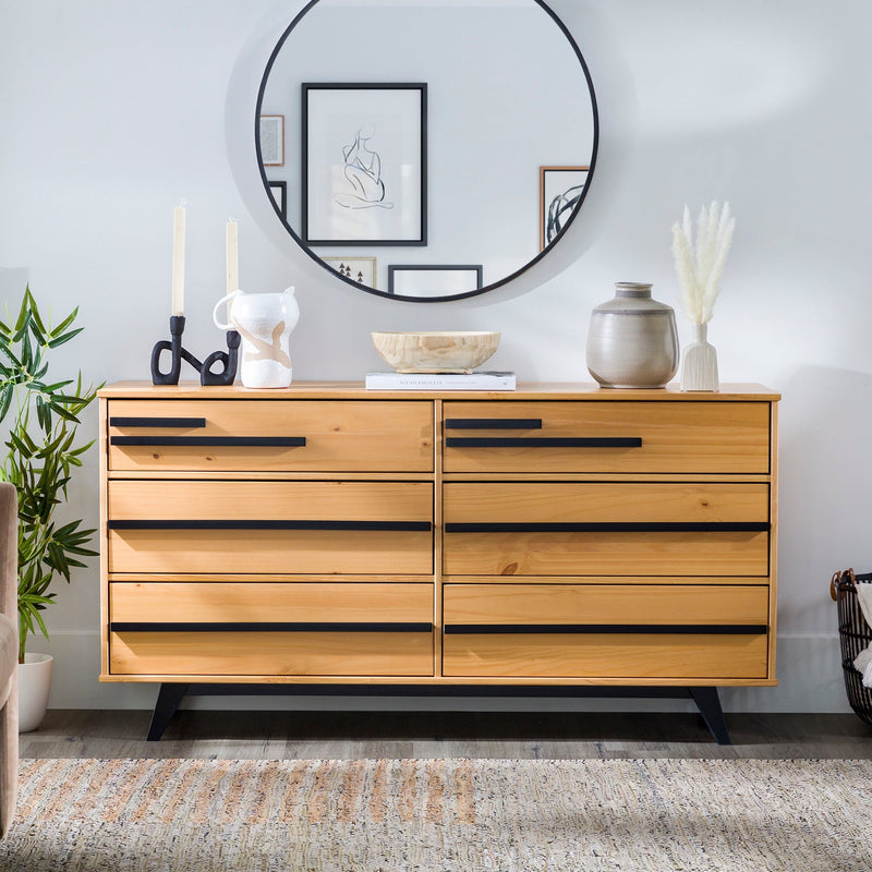 6-Drawer Solid Wood Modern Dresser Living Room Walker Edison Natural Pine 