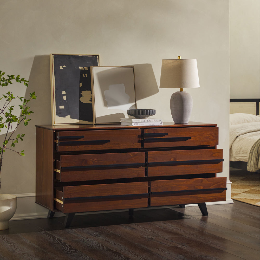beckford walnut brown finish 6 drawer wood dresser Rebecca 6-Drawer Solid Wood Modern Dresser – Walker Edison