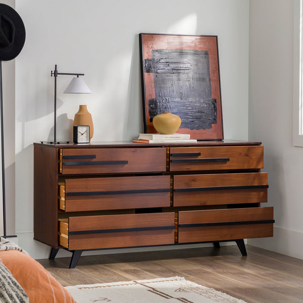 6-Drawer Solid Wood Modern Dresser Living Room Walker Edison 
