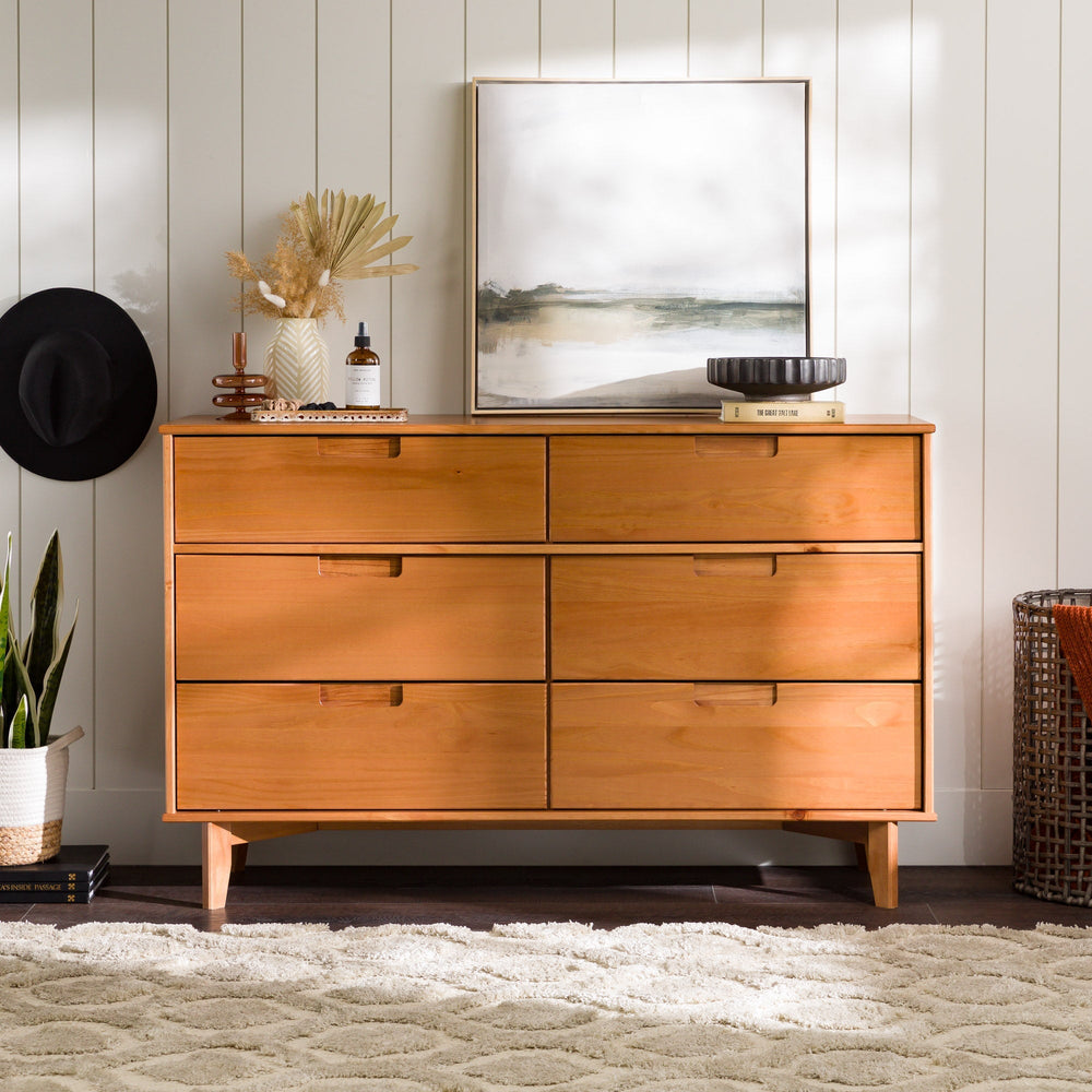 Sloane Mid Century Modern 6 Drawer Solid Wood Dresser, Caramel Sloane Mid Century Modern 6 Drawer Solid Wood Dresser, Caramel