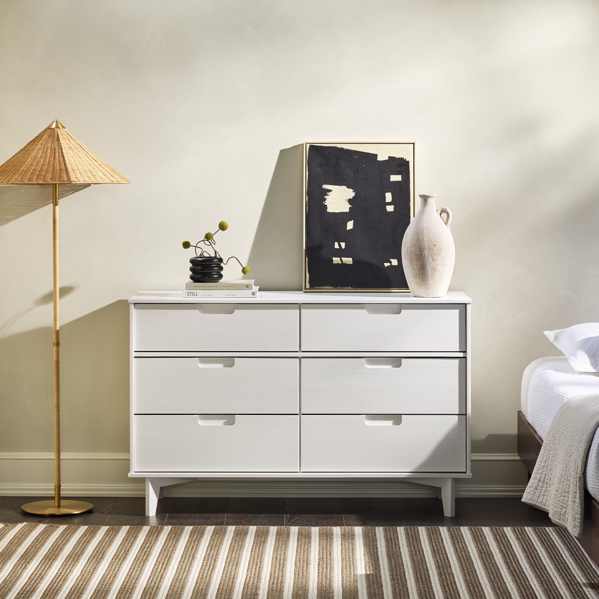 Sloane Mid Century Modern 6 Drawer Solid Wood Dresser - White Wash Sloane Mid Century Modern 6 Drawer Solid Wood Dresser - White Wash